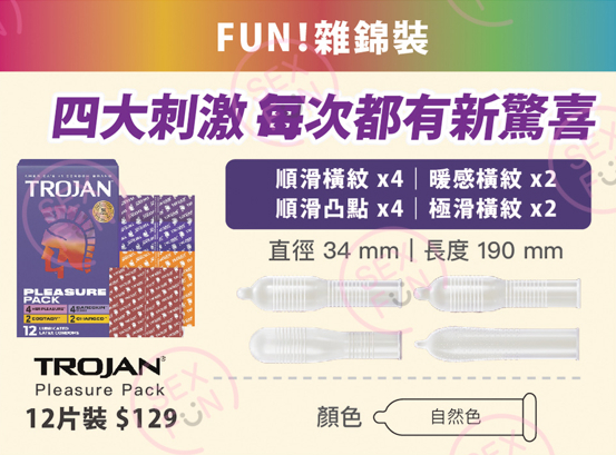 🇺🇸 Trojan Pleasure Pack 刺激凸紋雜錦安全套 - 12片-Toys-L.HK