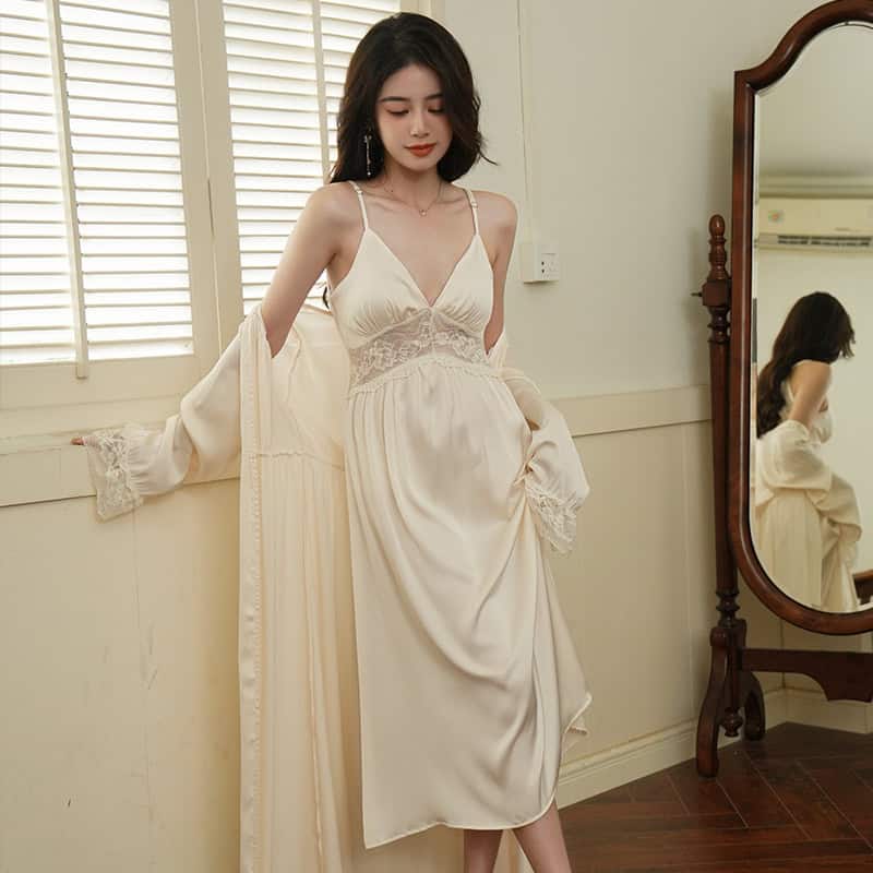 優雅貴麗長睡裙 - 杏白 ( #100220 )-Toys-L 玩巨撚