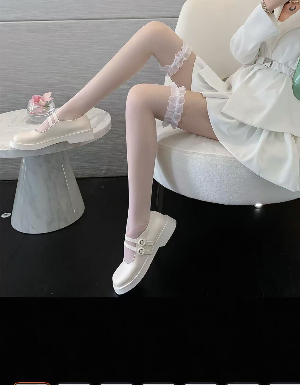 白絲過膝高筒蕾絲襪