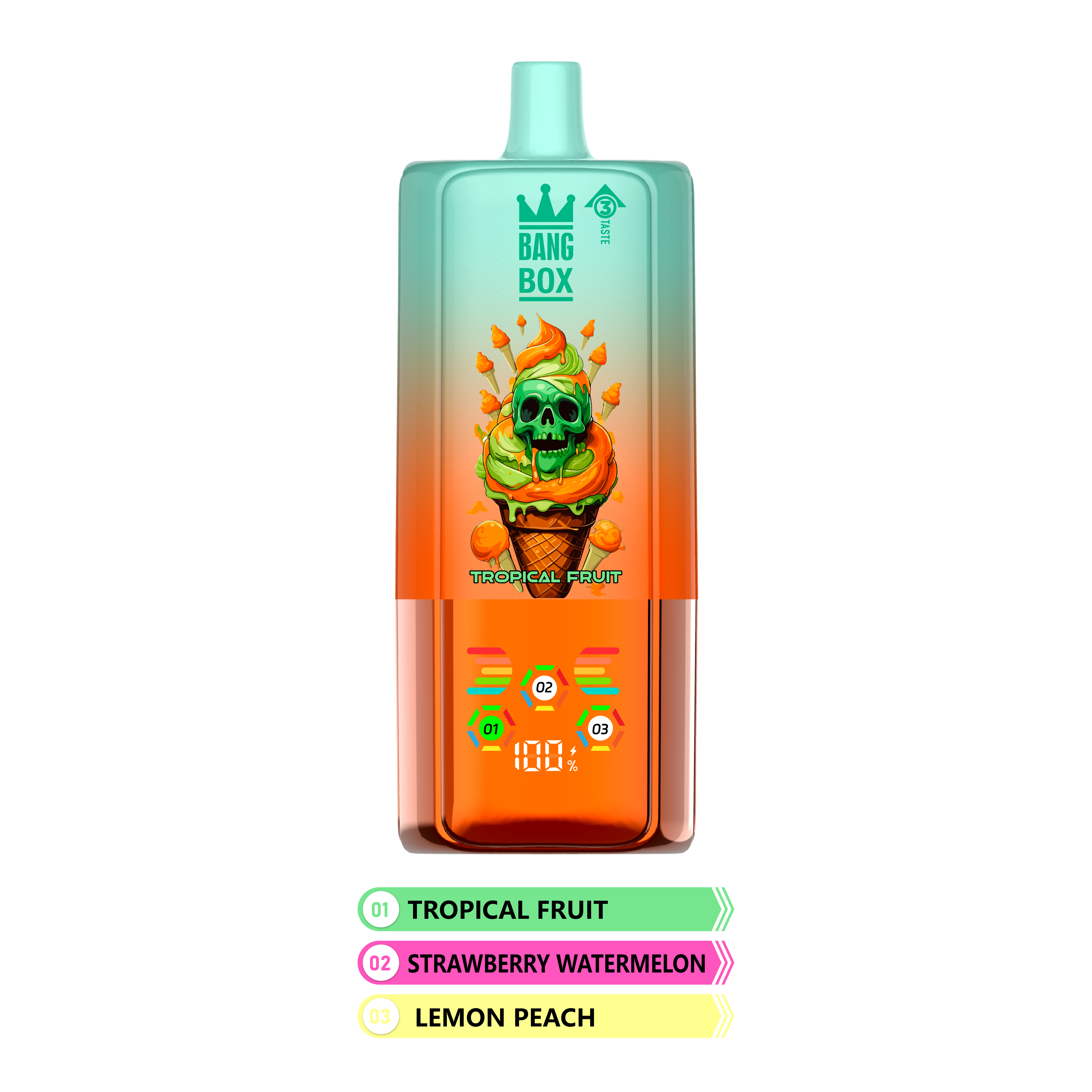 BANG BOX 80000 Puffs 3 in1 Flavor Disposable Vape - Tropical Fruit & Strawberry Watermelon & Lemon Peach