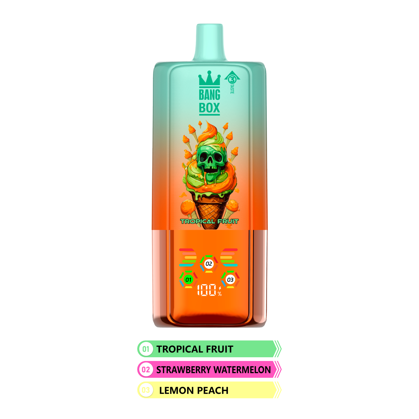 BANG BOX 80000 Puffs 3 in1 Flavor Disposable Vape - Tropical Fruit & Strawberry Watermelon & Lemon Peach