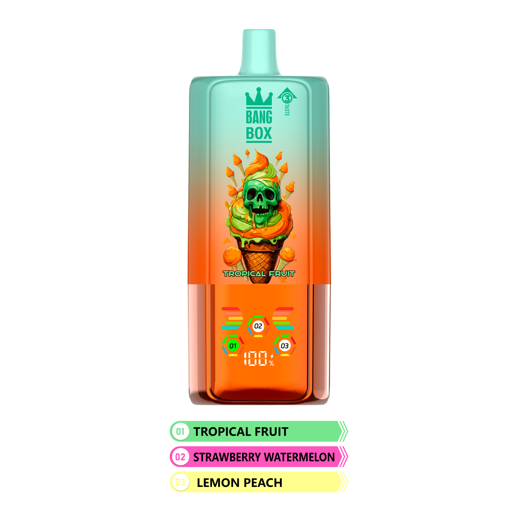 BANG BOX 80000 Puffs 3 in1 Flavor Disposable Vape - Tropical Fruit & Strawberry Watermelon & Lemon Peach