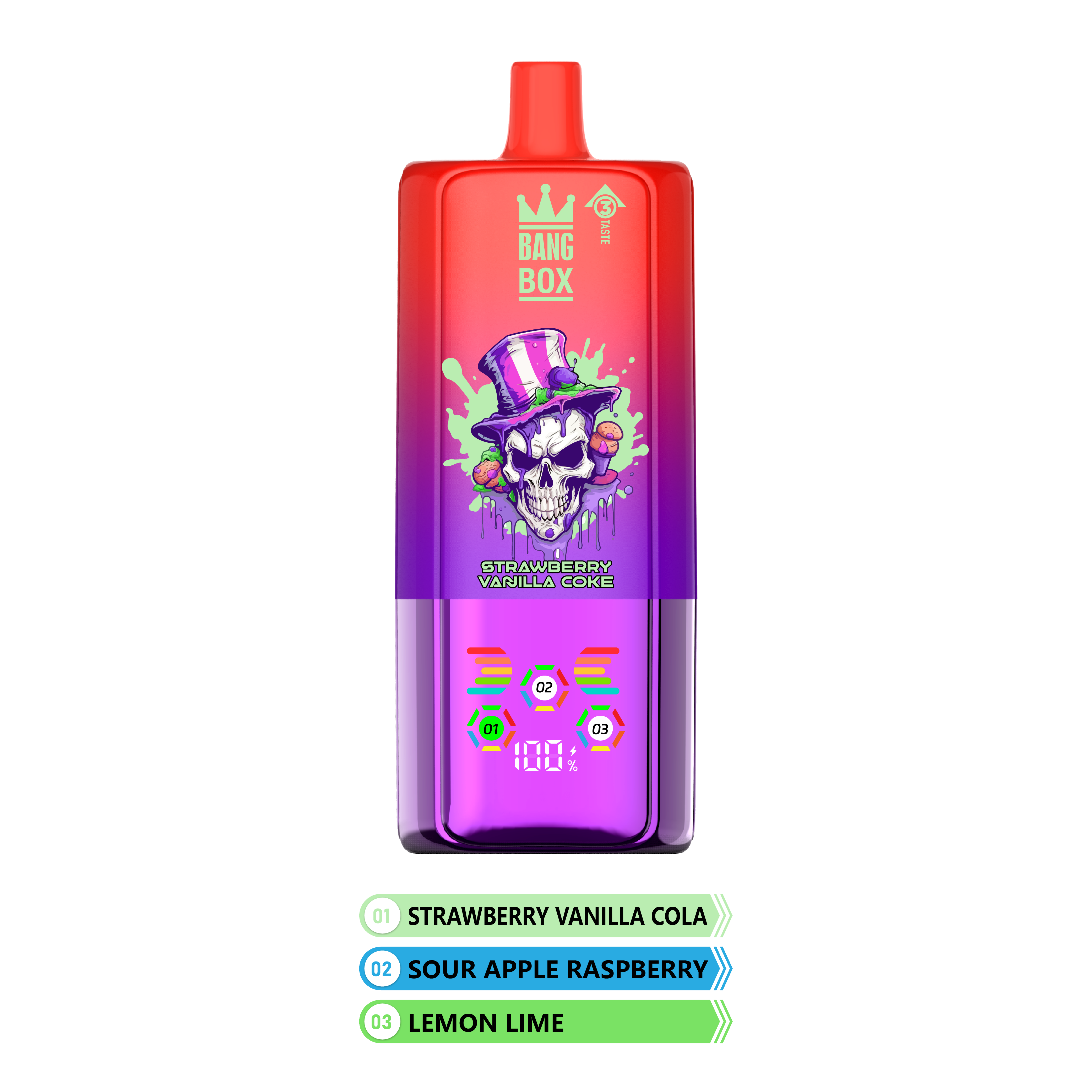 BANG BOX 80000 Puffs 3 in1 Flavor Disposable Vape - Strawberry Vanilla Cola & Sour Apple Raspberry & Lemon Lime