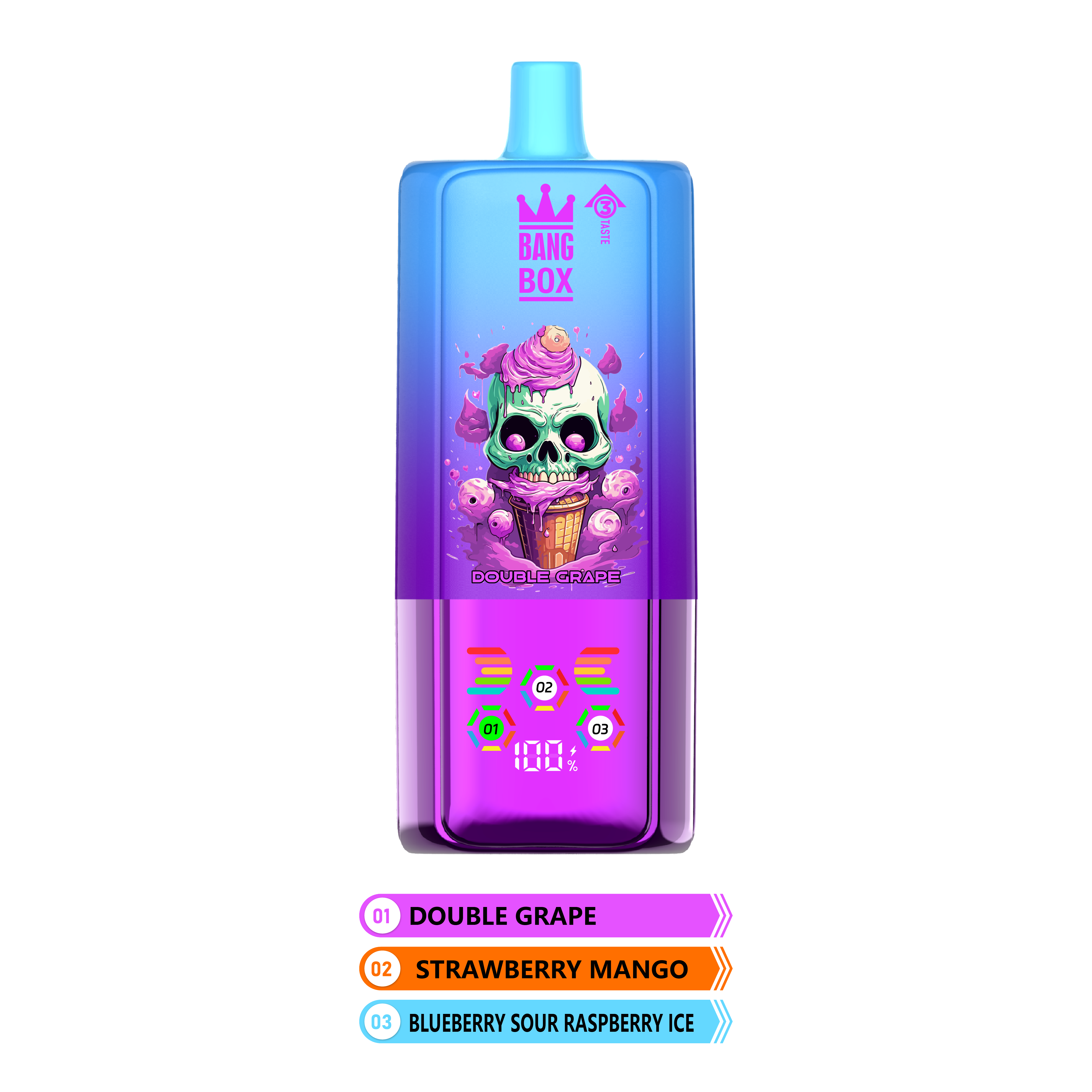 BANG BOX 80000 Puffs 3 in1 Flavor Disposable Vape - Double Grape + Strawberry Mango + Blueberry Sour Raspberry Ice