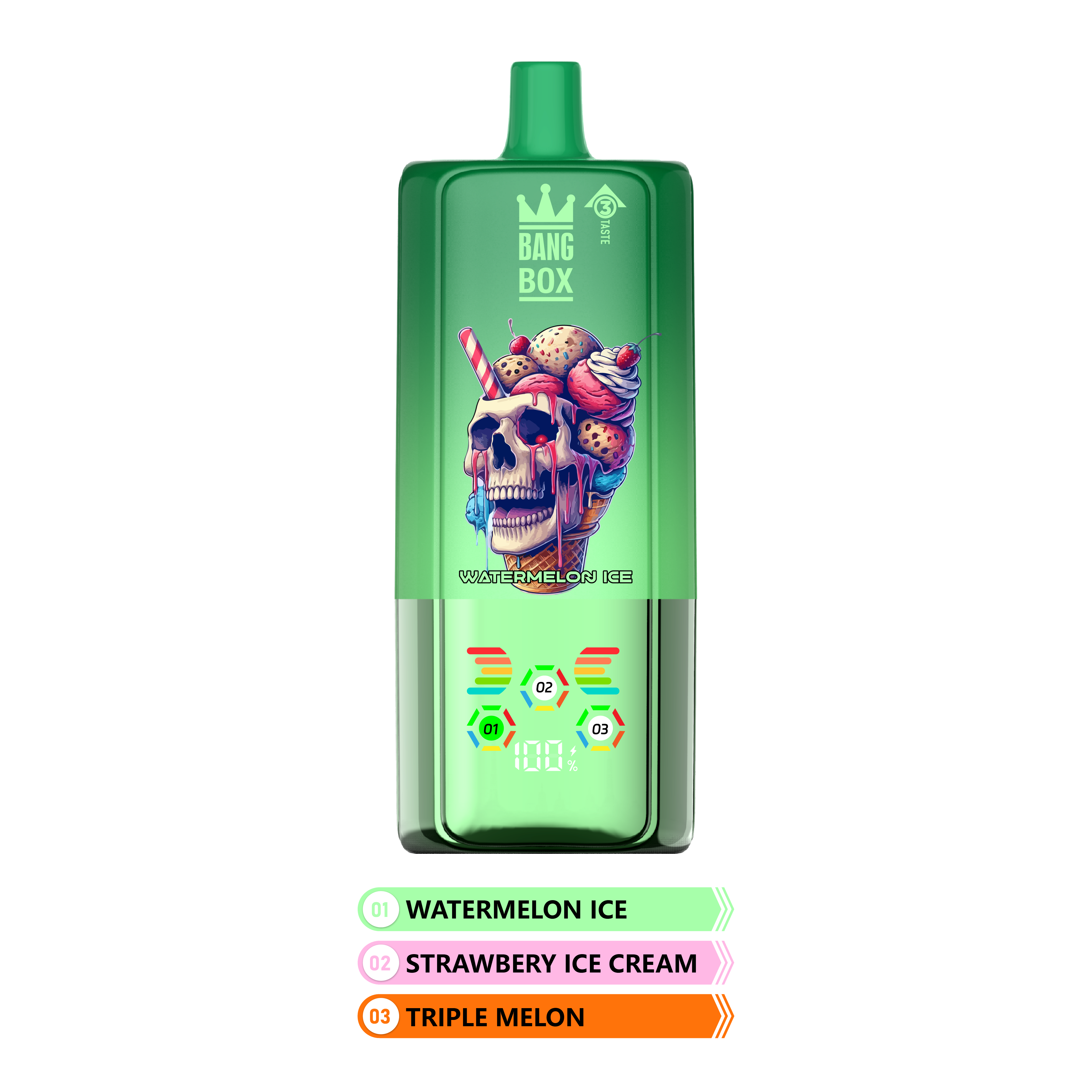 BANG BOX 80000 Puffs 3 in1 Flavor Disposable Vape - Watermelon Ice + Strawberry Ice Cream + Triple Melon