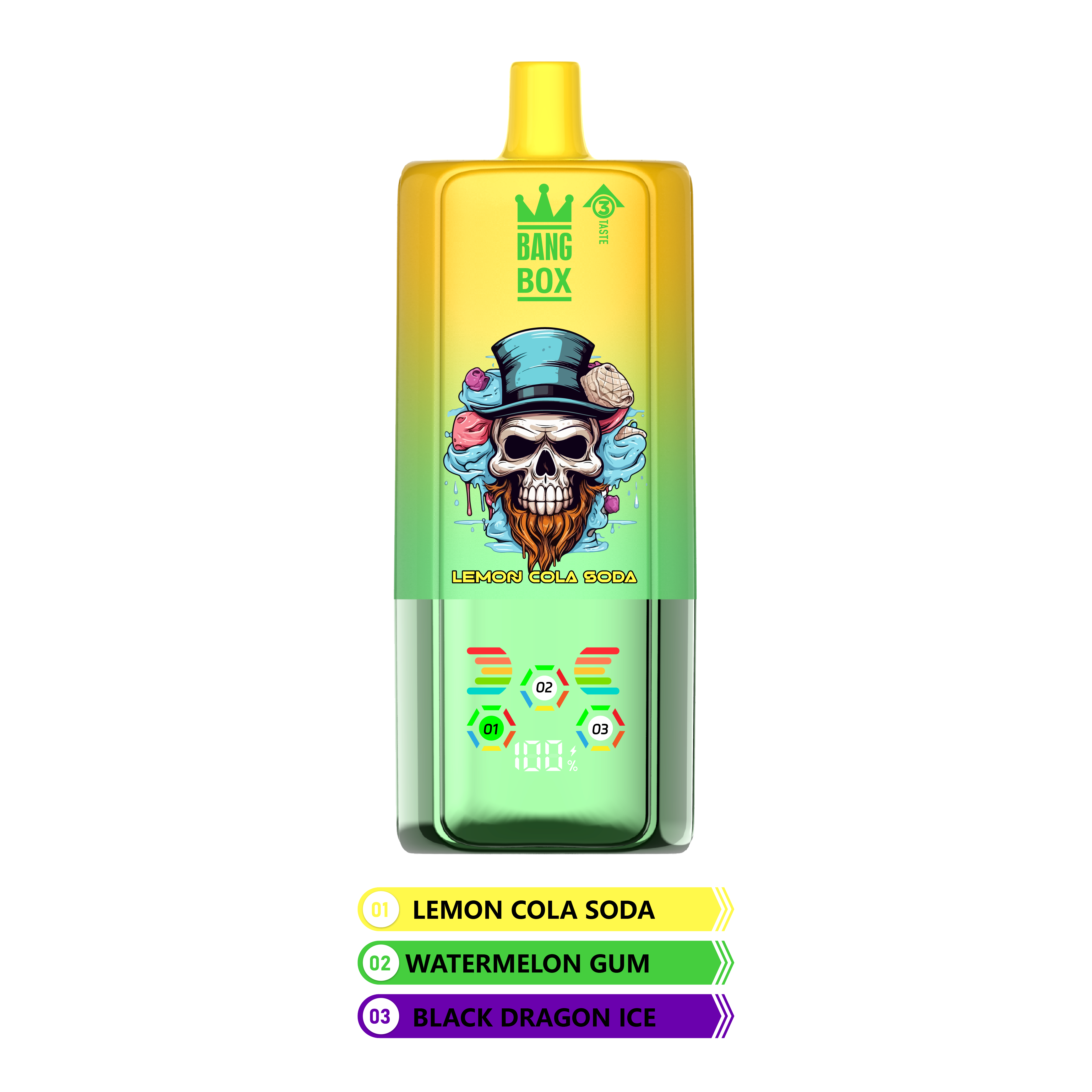 BANG BOX 80000 Puffs 3 in1 Flavor Disposable Vape - Lemon Cola Soda + Watermelon Gum + Black Dragon Ice