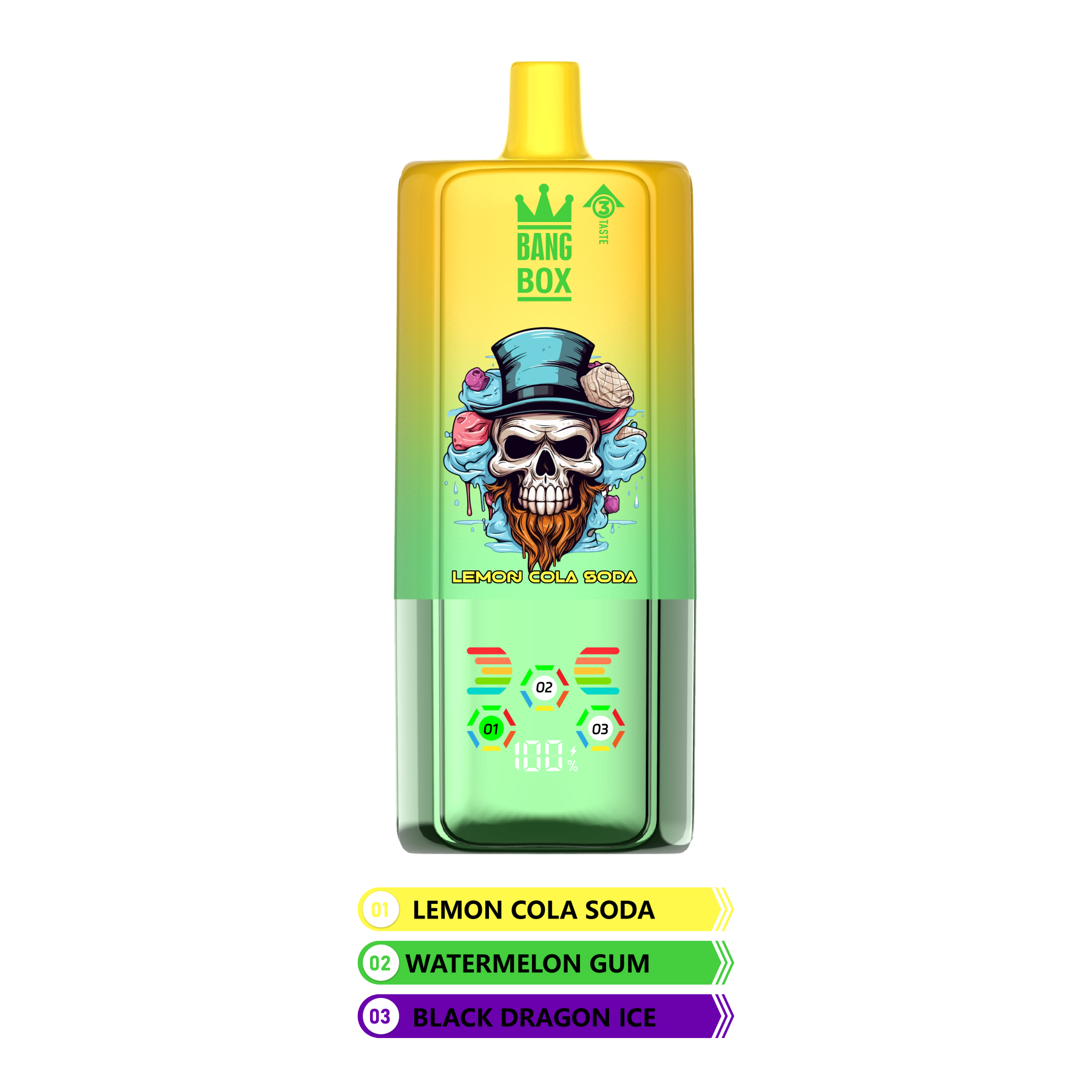 BANG BOX 80000 Puffs 3 in1 Flavor Disposable Vape - Lemon Cola Soda + Watermelon Gum + Black Dragon Ice