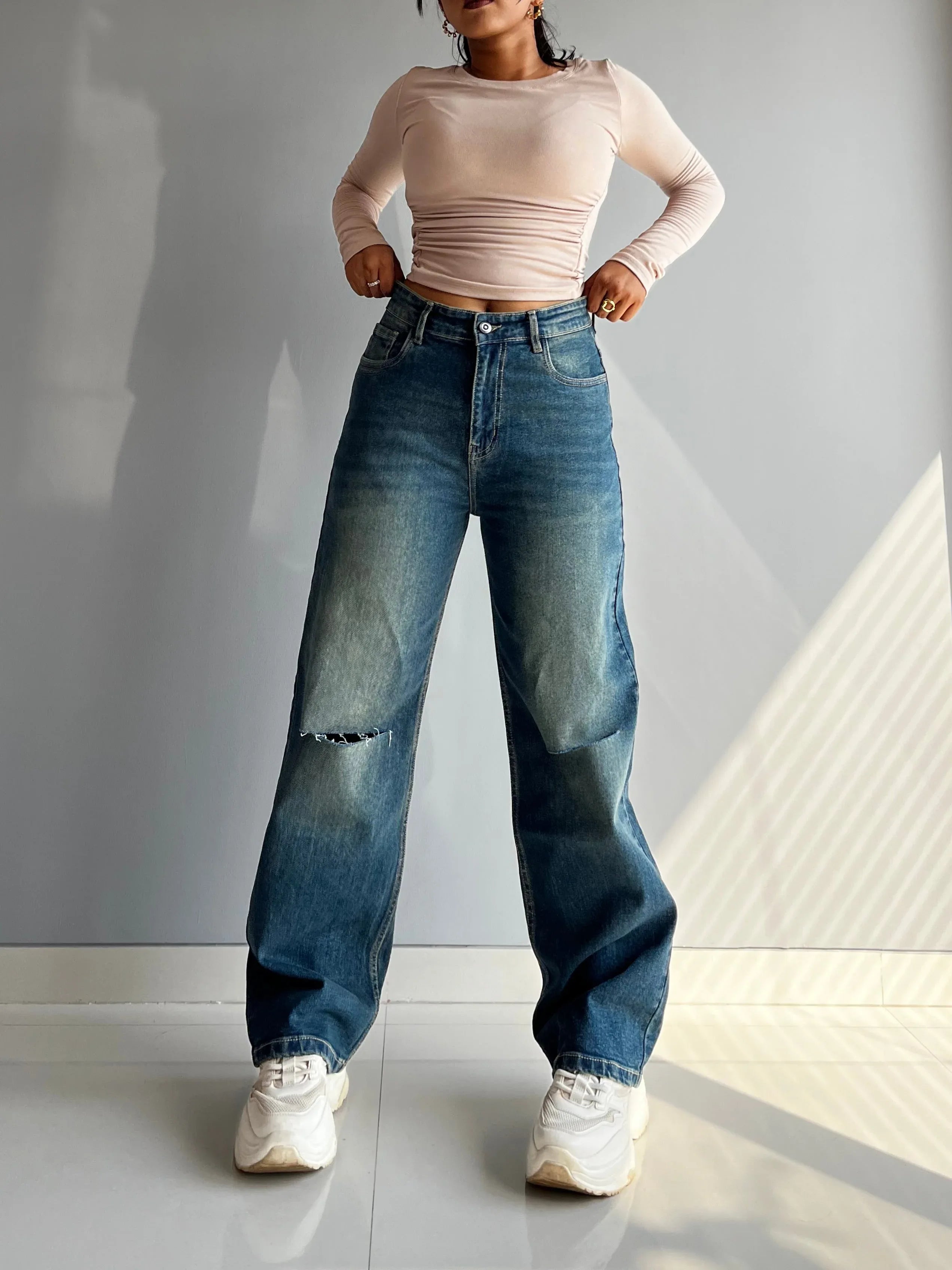 90's Blue Ripped Baggy fit Jeans - trueweaver.in