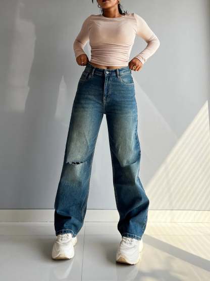 90's Blue Ripped Baggy fit Jeans - trueweaver.in