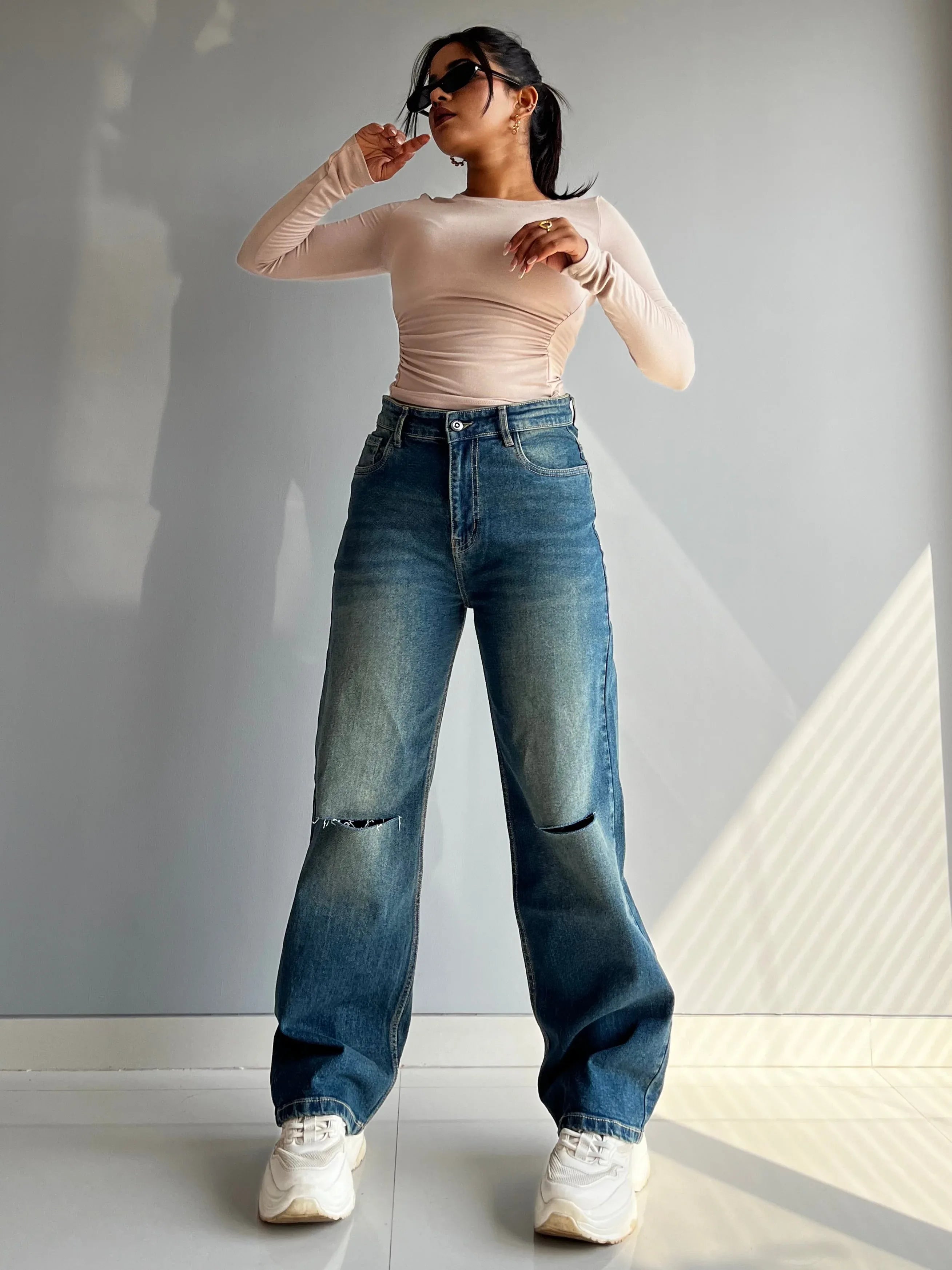 90's Blue Ripped Baggy fit Jeans - trueweaver.in