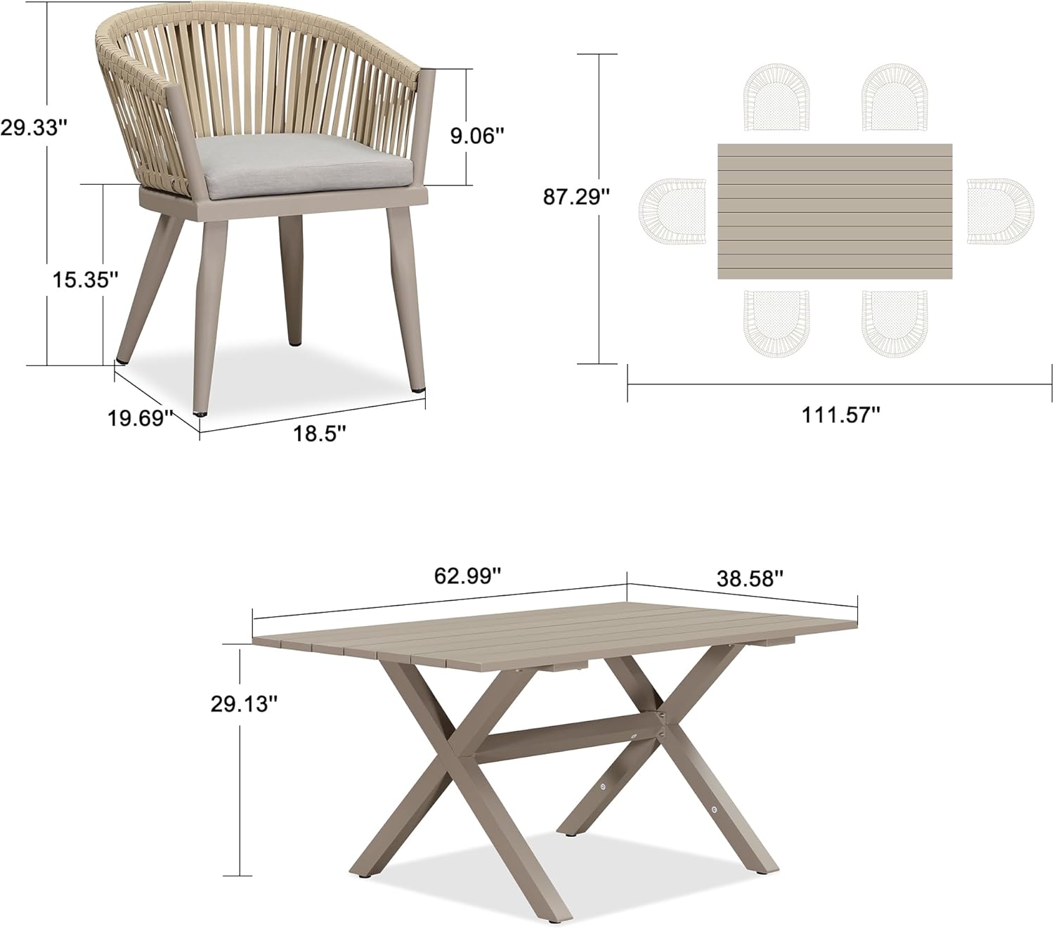 7 Pieces Outdoor Dining Set 
