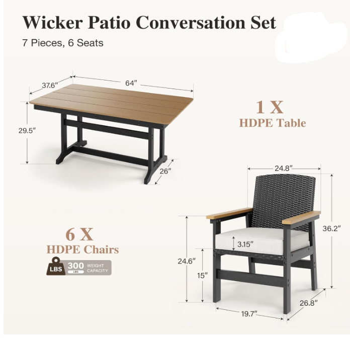 Patio Table and Chairs Set 7-Piece