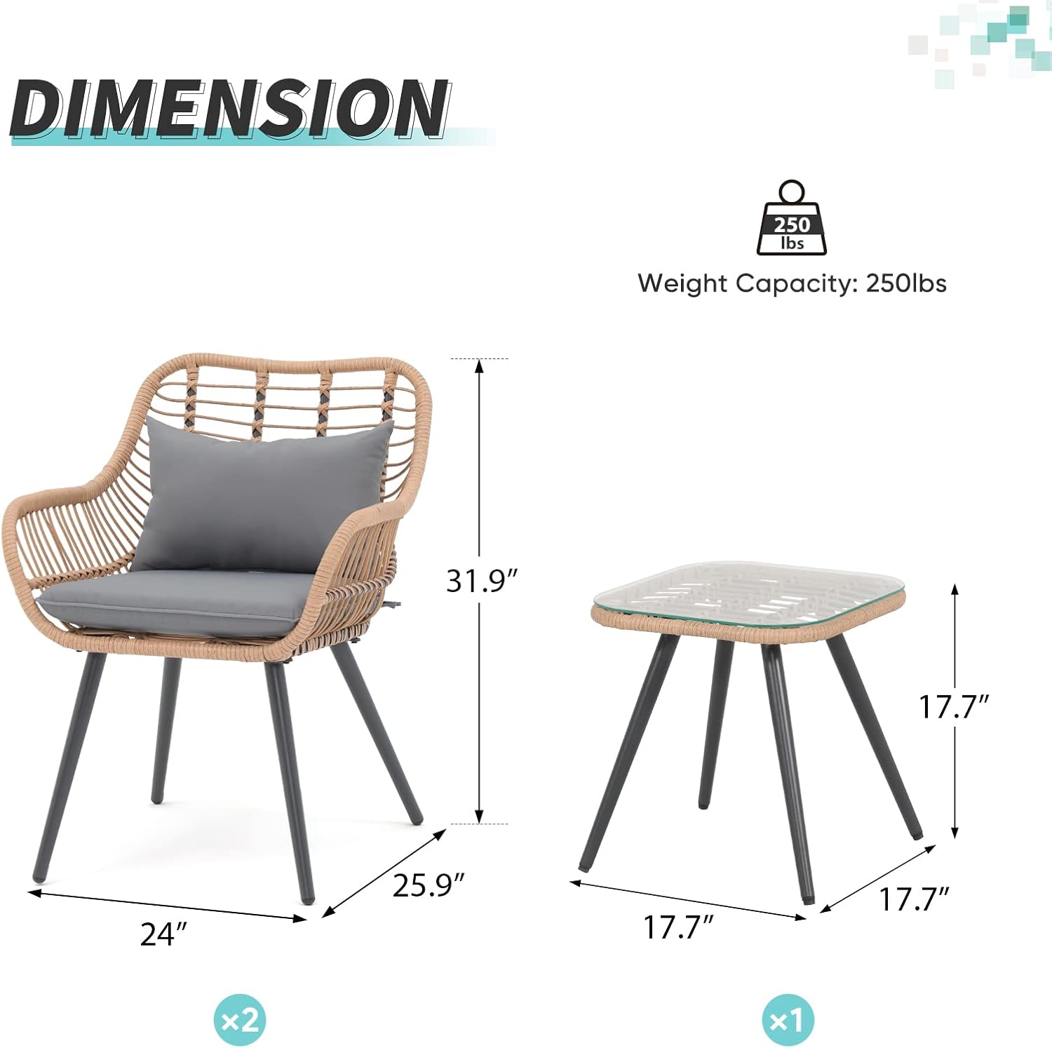3 Piece Patio Bistro Set