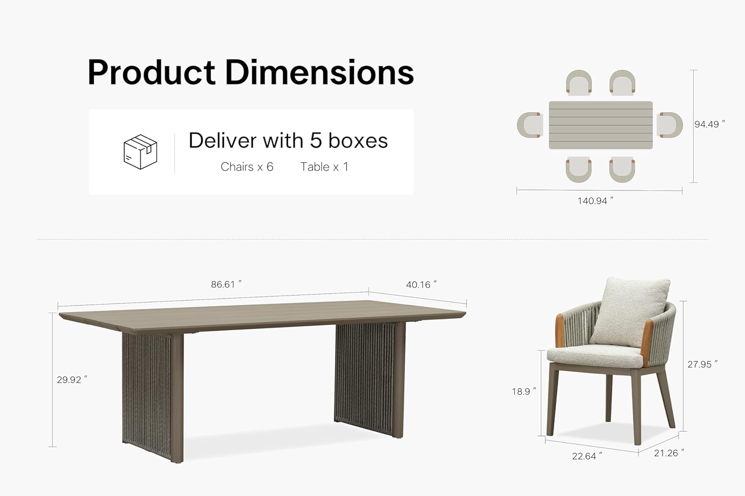 7 Pieces Outdoor Dining Set for 6