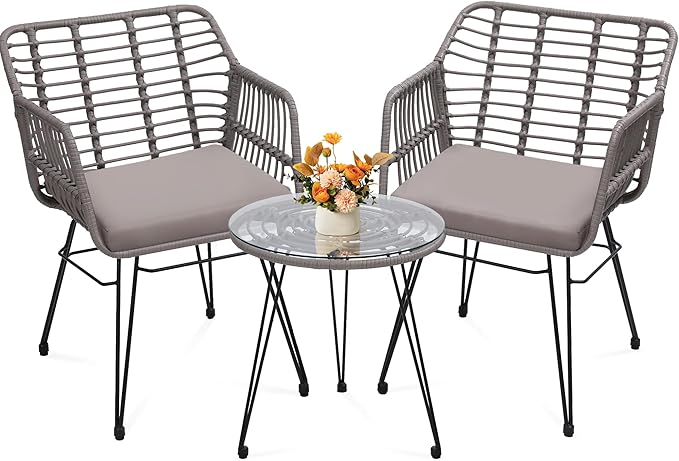 3 Piece Wicker Patio Bistro Furniture Set
