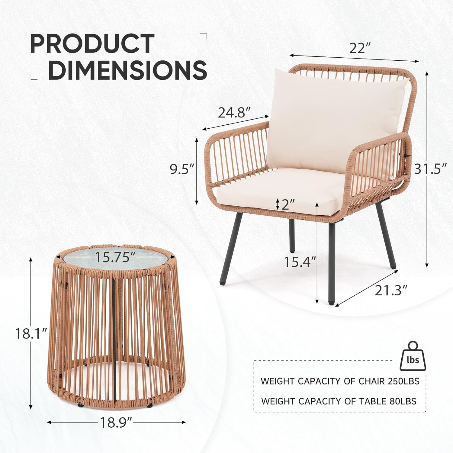 3 Pieces Patio Bistro Sets