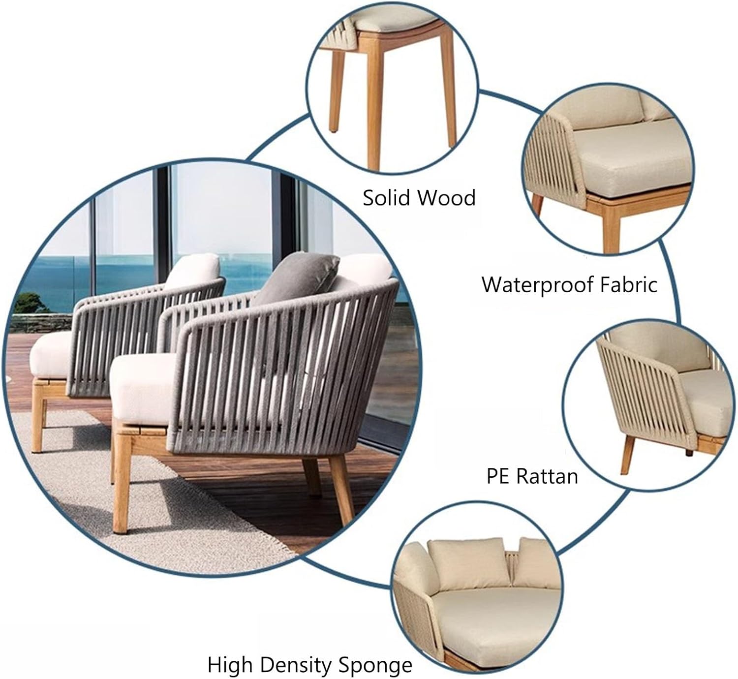 3 Piece Outdoor PE Rattan Bistro Chair Conversation Sets 