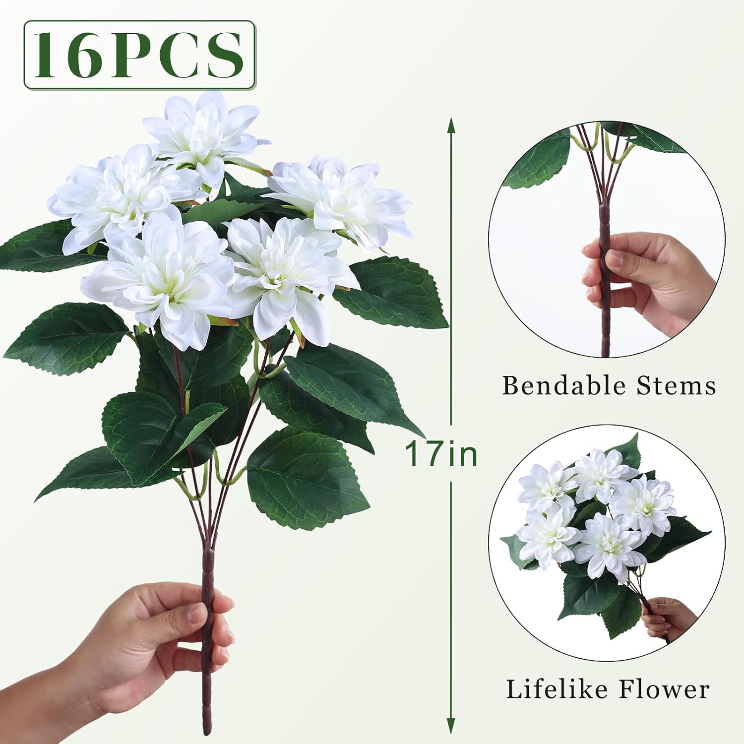 16 Bundles 17" Artificial Dahlia Flowers for Front Door Decor | Realistic Fake Silk Flower Faux Dahlias Plant, for Front Porch Home Garden Balcony Farmhouse Spring Summer Outdoor Decor