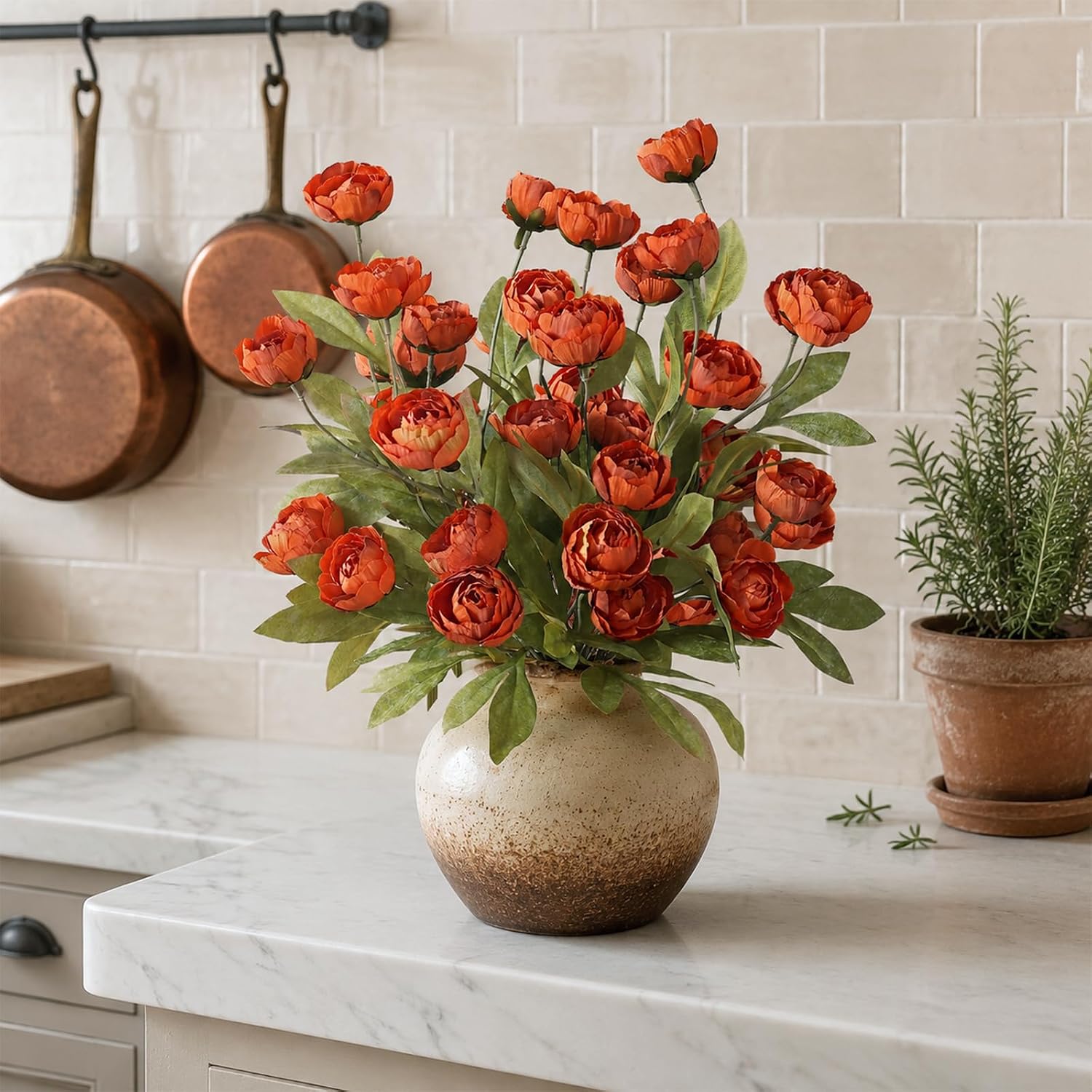 6 Pcs 27" Faux Silk Peony Artificial Fall Flowers Stems for Vase (Orange) | Bulk Fake Peonies Branches with Stems, for DIY Bouquet Centerpieces Wedding Fillers Arrangements Shower Autumn Home Decor