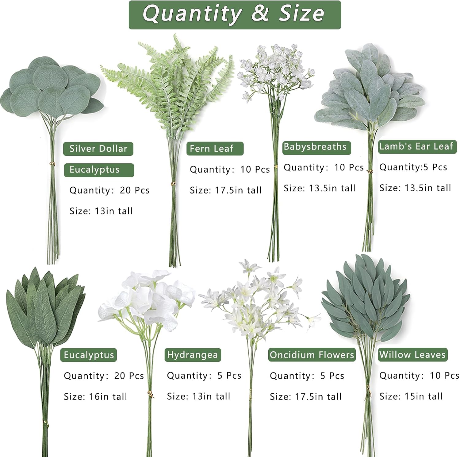 85PCS 8 Kinds Artificial Greenery Stems Box Set(White&Dusty Green) | Realistic Faux Plants and Fake Flowers,for DIY Bouquet Table Centerpieces and Floral Arrangement Decoration