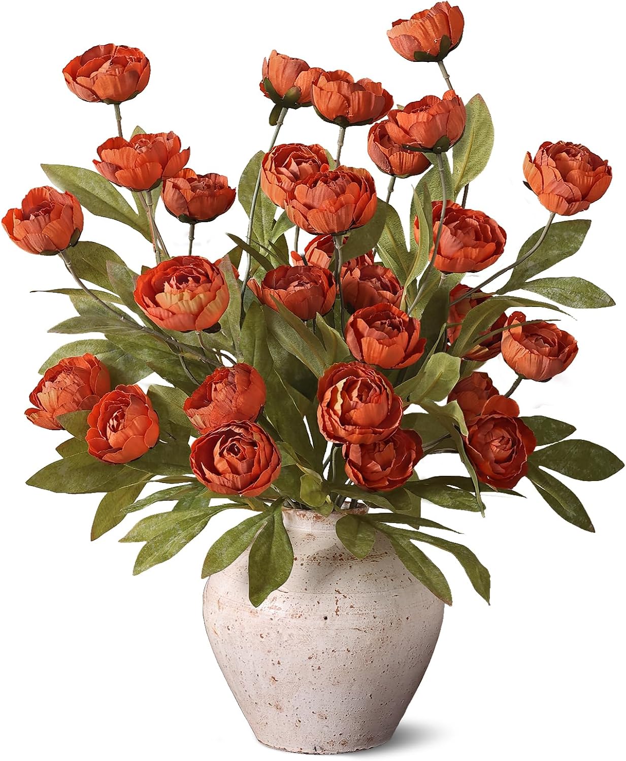 6 Pcs 27" Faux Silk Peony Artificial Fall Flowers Stems for Vase (Orange) | Bulk Fake Peonies Branches with Stems, for DIY Bouquet Centerpieces Wedding Fillers Arrangements Shower Autumn Home Decor
