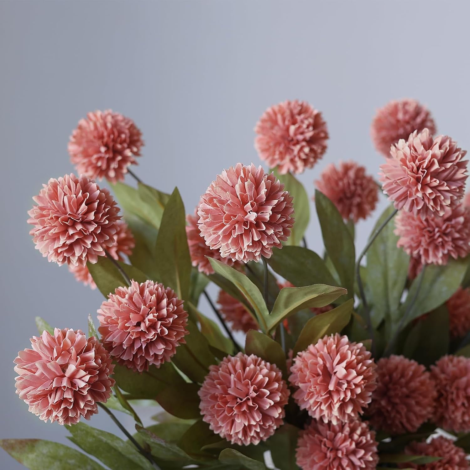 6 Pcs 27"Artificial Pompon Mum Silk Flower Stems for Vase (Dusty Pink) | Bulk Fake Chrysanth Branches Faux Silk Flowers, for DIY Bouquet Centerpieces