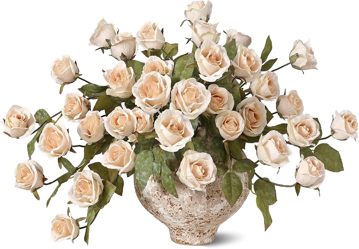 6 Pcs 28" Artificial Rose Flower Stems for Vase Home Decoration (Beige) | Fake Silk Flower Branches, Faux Rose Stems, for Table Centerpieces DIY Floral Arrangements Party Farmhouse Home Indoor Decor