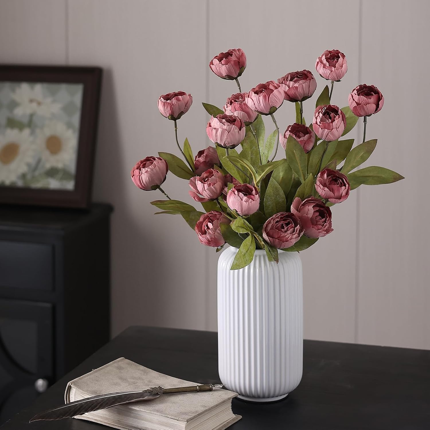 6 Pcs 27" Faux Silk Peony Artificial Flowers Stems for Vase (Warm Pink) | Bulk Fake Peonies Branches with Stems, for DIY Bouquet Table Centerpieces Wedding Fillers Arrangements Shower Home Decoration