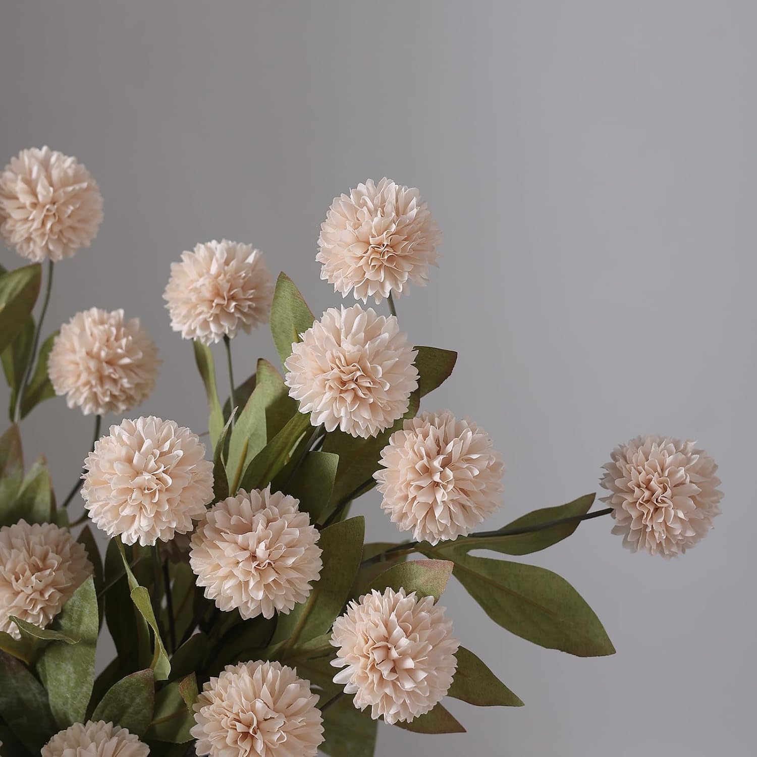 6 Pcs 27" Artificial Pompon Mum Silk Flower Stems for Vase (Cream) | Bulk Fake Chrysanth Branches Faux Silk Flowers