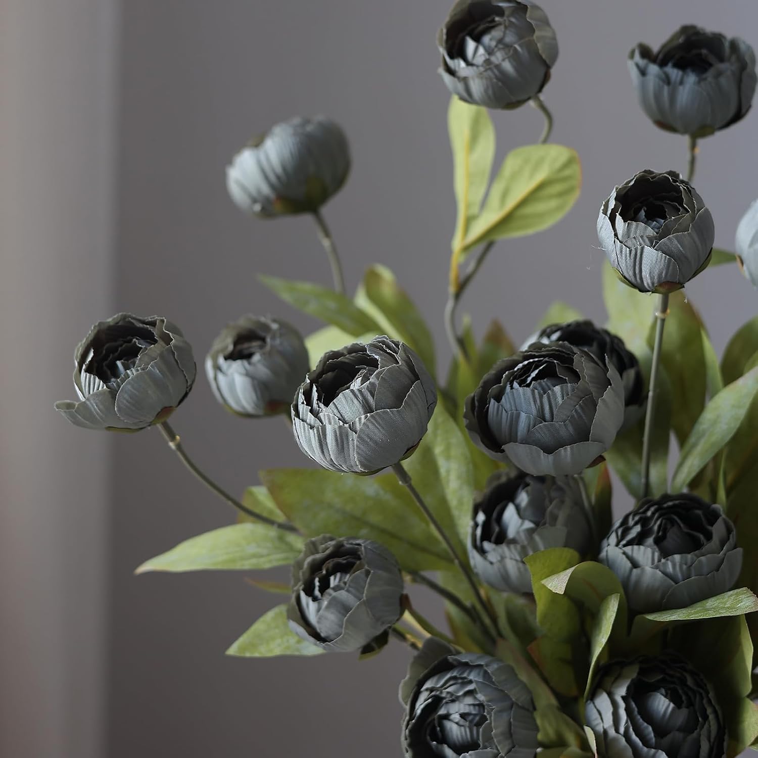 6 Pcs 27" Faux Silk Peony Artificial Flowers Stems for Vase (Dark Gray) | Bulk Fake Peonies Branches with Stems, for DIY Bouquet Table Centerpieces Wedding Fillers Arrangements Shower Home Decoration