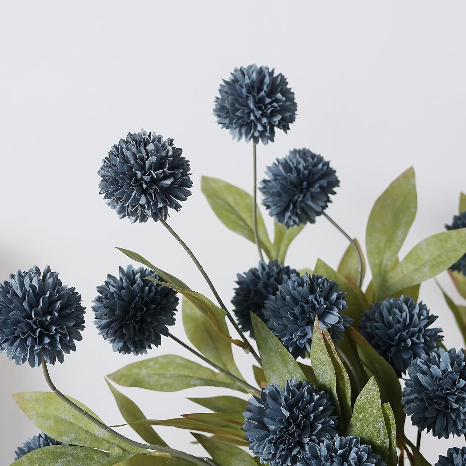 6 Pcs 27"Artificial Pompon Mum Silk Flower Stems for Vase (Dark Blue) | Bulk Fake Chrysanth Branches Faux Silk Flowers, for DIY Bouquet Centerpieces Wedding Filler Arrangements Shower Decor