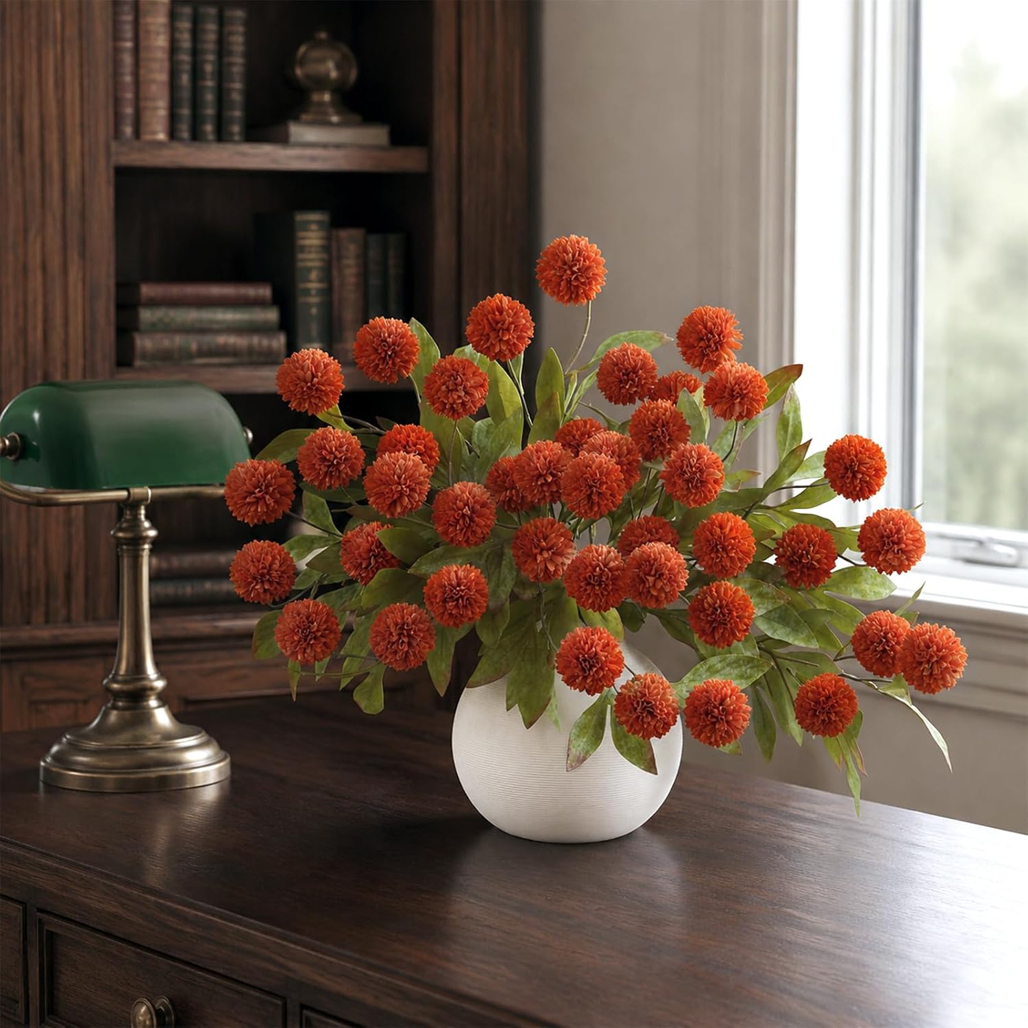 12 Pcs 27"Artificial Fall Pompon Mum Flower Stems for Vase | Bulk Fake Chrysanth Branches Faux Silk Flowers, for DIY Bouquet Centerpieces Wedding Filler Arrangements Shower Autumn Decor