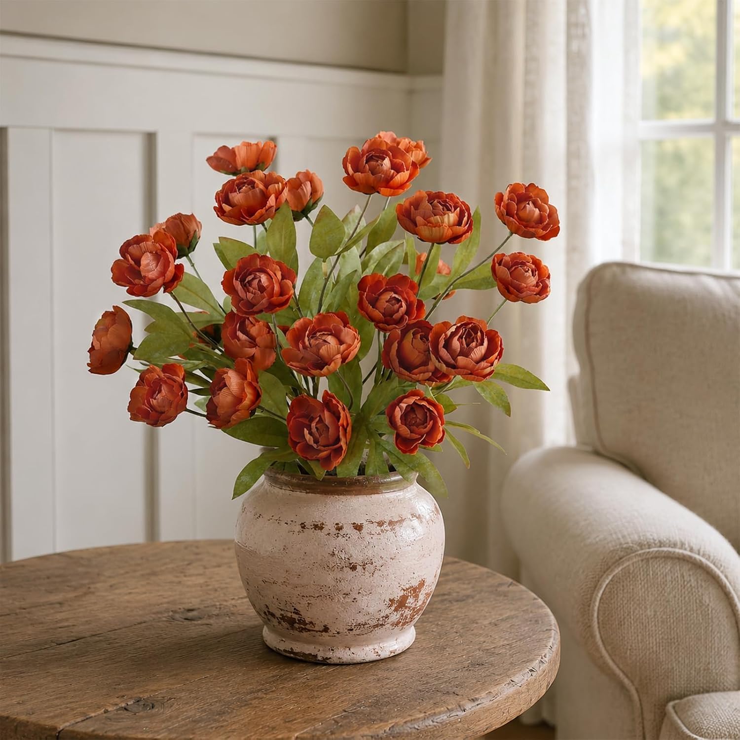 6 Pcs 27" Faux Silk Peony Artificial Fall Flowers Stems for Vase (Orange) | Bulk Fake Peonies Branches with Stems, for DIY Bouquet Centerpieces Wedding Fillers Arrangements Shower Autumn Home Decor