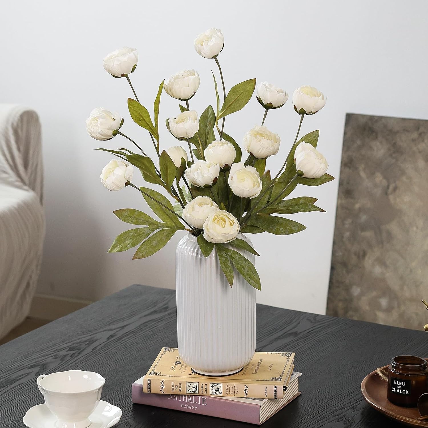 6 Pcs 27" Faux Silk Peony Artificial Flowers Stems for Vase (Cream) | Bulk Fake Peonies Branches with Stems, for DIY Bouquet Table Centerpieces Wedding Fillers Arrangements Shower Home Decoration