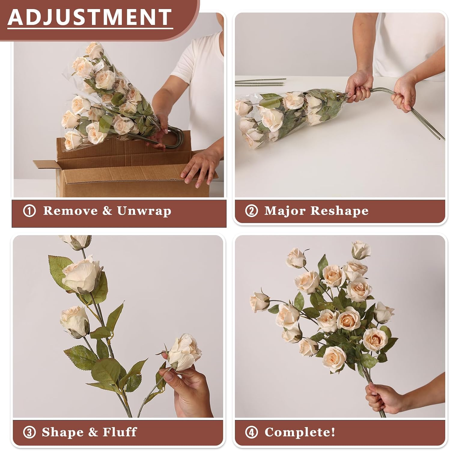 6 Pcs 28" Artificial Rose Flower Stems for Vase Home Decoration (Beige) | Fake Silk Flower Branches, Faux Rose Stems, for Table Centerpieces DIY Floral Arrangements Party Farmhouse Home Indoor Decor