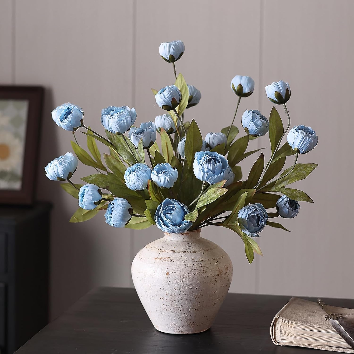 6 Pcs 27" Faux Silk Peony Artificial Flowers Stems for Vase (Dusty Blue) | Bulk Fake Peonies Branches with Stems, for DIY Bouquet Table Centerpieces Wedding Fillers Arrangements Shower Home Decoration