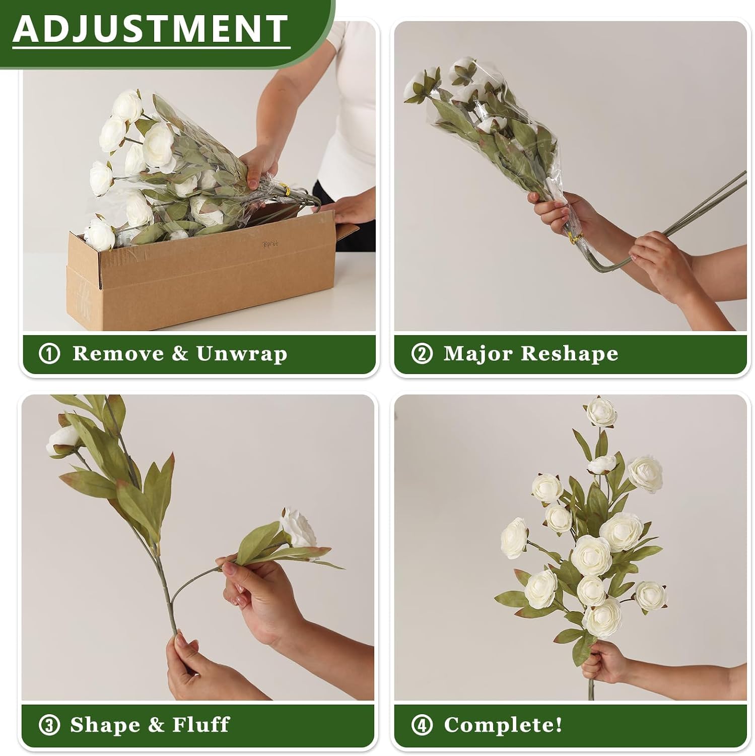 27" Artificial Ranunculus Flowers Stems for Vase Decor (Cream) | Look Real Faux Silk Flowers, Fake Persian Buttercup Branches, for DIY Bouquet Table Centerpieces Farmhouse Home Decoration