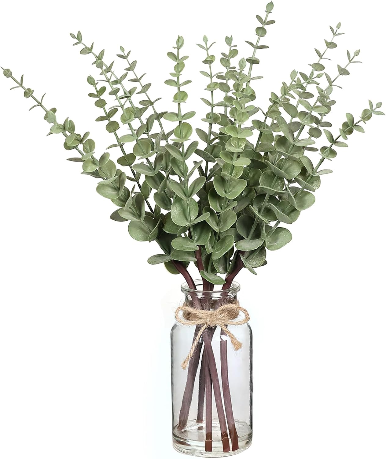 17.5" Artificial Eucalyptus Stems in Glass Vase with Faux Water(Sage Green) | Realistic Fake Plants Faux Eucalyptus Leaves with Glass Vase, for Centerpiece Table Farmhouse Wedding Home Greenery Decor