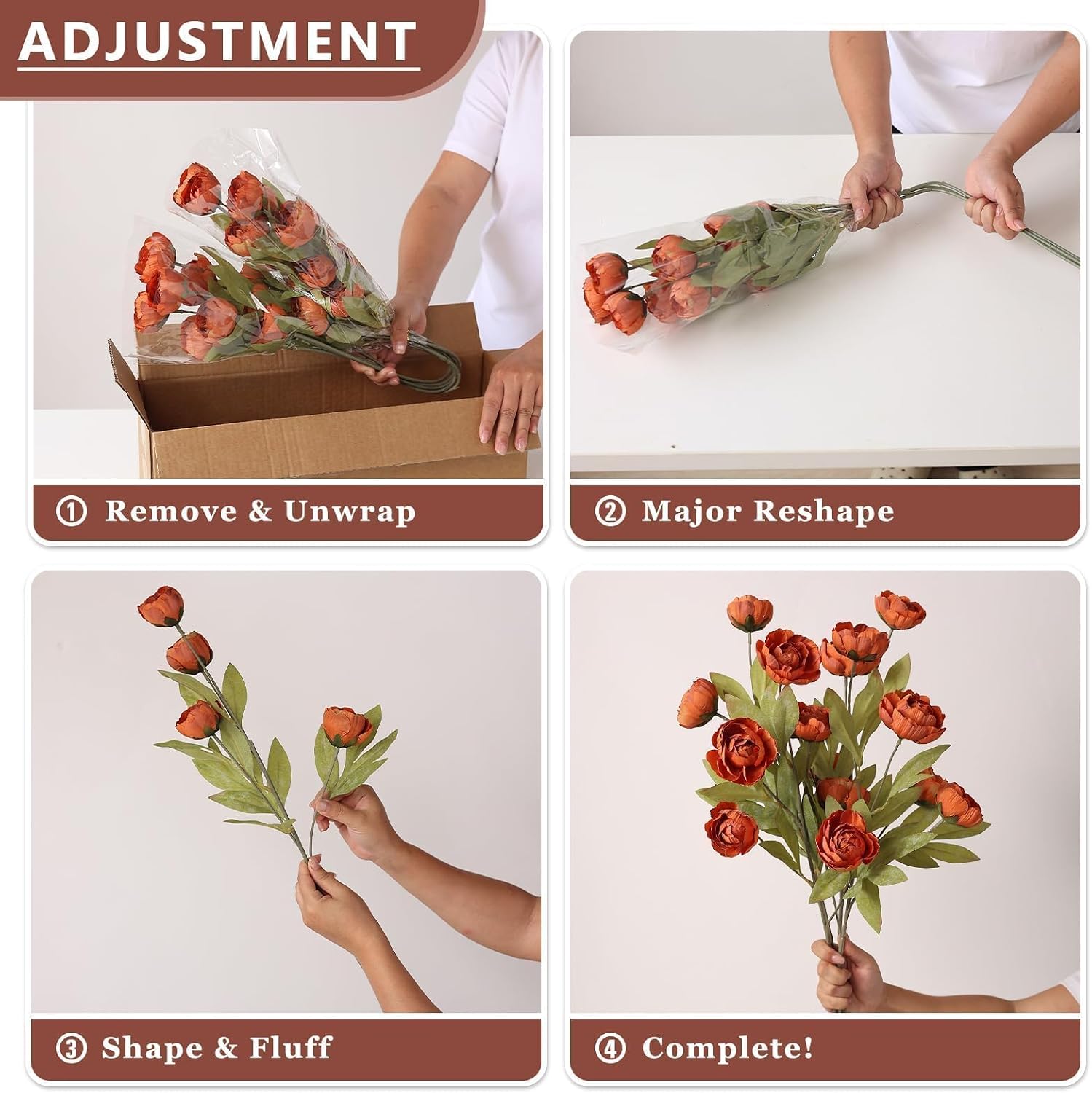 6 Pcs 27" Faux Silk Peony Artificial Fall Flowers Stems for Vase (Orange) | Bulk Fake Peonies Branches with Stems, for DIY Bouquet Centerpieces Wedding Fillers Arrangements Shower Autumn Home Decor