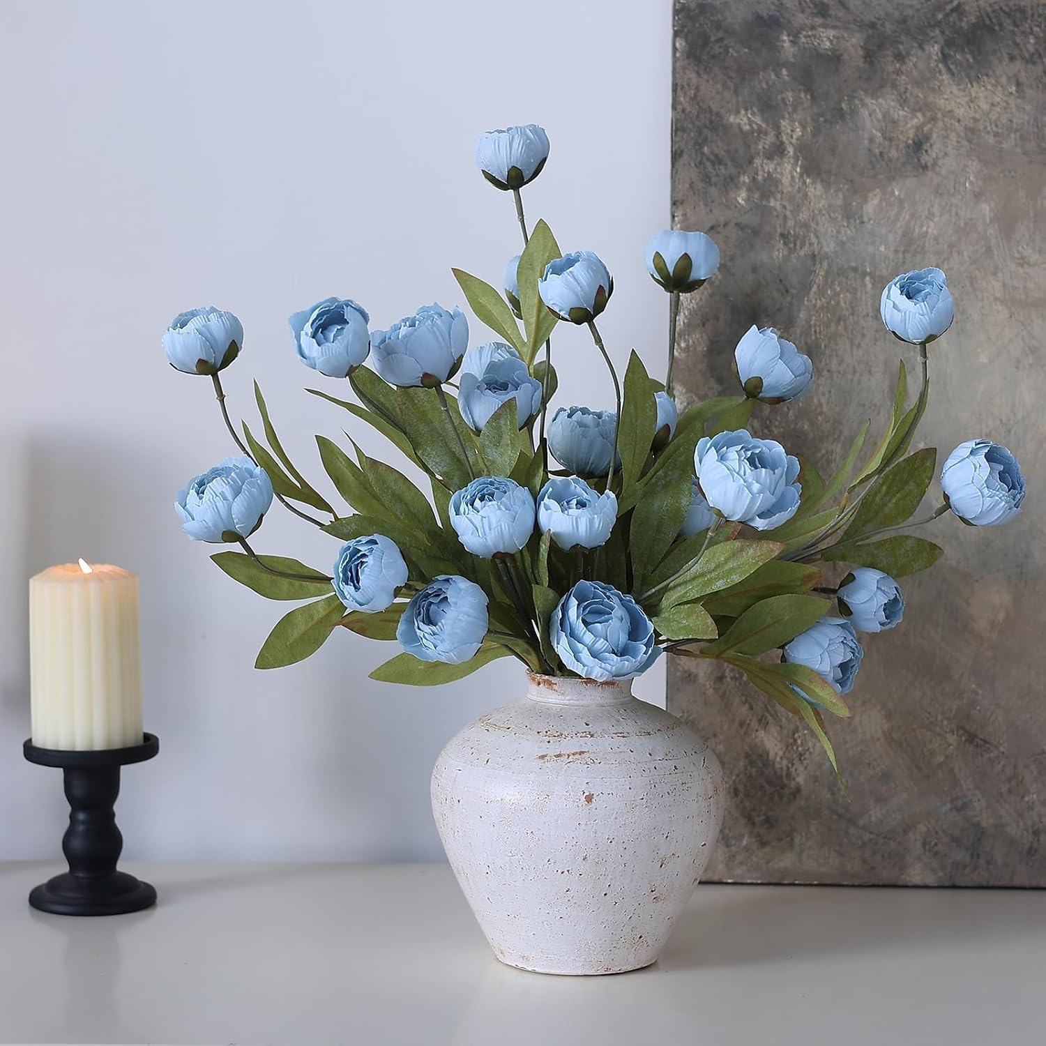 6 Pcs 27" Faux Silk Peony Artificial Flowers Stems for Vase (Dusty Blue) | Bulk Fake Peonies Branches with Stems, for DIY Bouquet Table Centerpieces Wedding Fillers Arrangements Shower Home Decoration