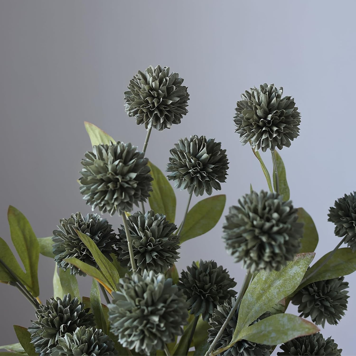 6 Pcs 27"Artificial Pompon Mum Silk Flower Stems for Vase (Dark Gray) | Bulk Fake Chrysanth Branches Faux Silk Flowers, for DIY Bouquet Centerpieces Wedding Filler Arrangements Shower Decor