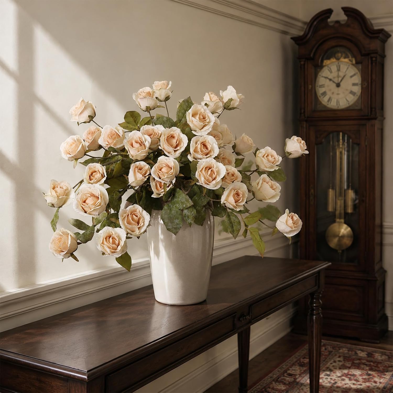 6 Pcs 28" Artificial Rose Flower Stems for Vase Home Decoration (Beige) | Fake Silk Flower Branches, Faux Rose Stems, for Table Centerpieces DIY Floral Arrangements Party Farmhouse Home Indoor Decor