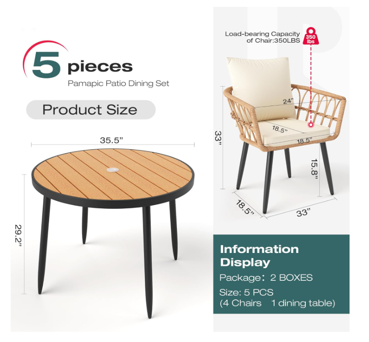 5-Pieces Patio Dining Set