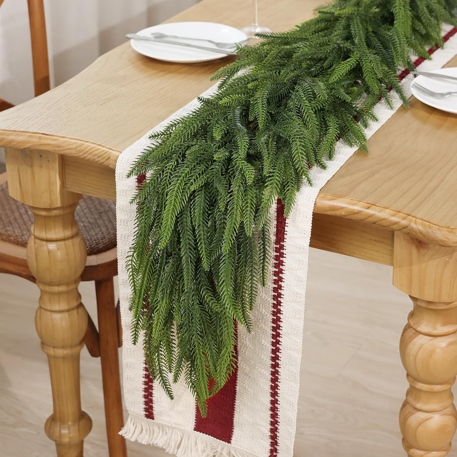 Artificial Christmas Norfolk Pine Garland for Fireplace Decor | Lifelike Faux Pine Needles Garland Fake Greenery Garland, for Table Window Stairs Mantle Xmas Holiday Indoor Home Decoration