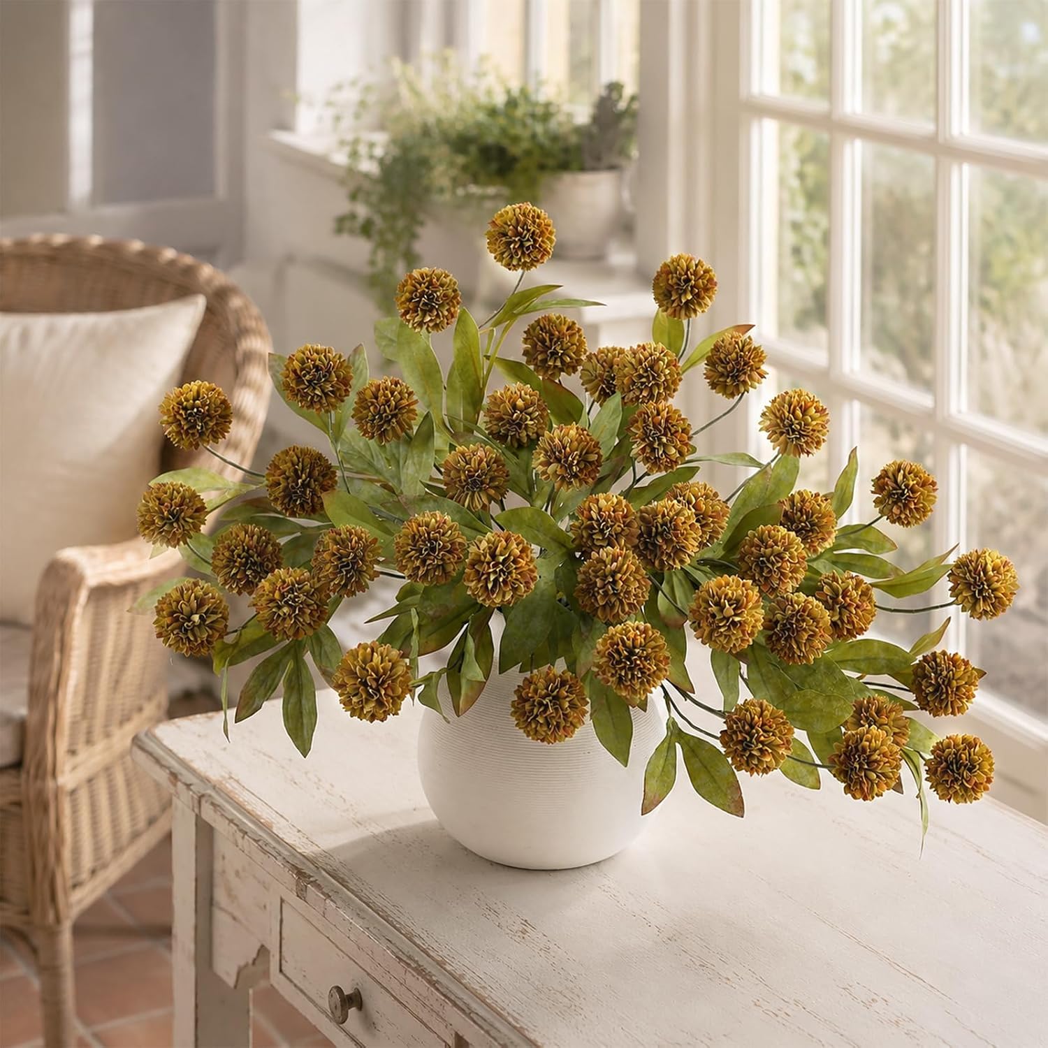 12 Pcs 27"Artificial Fall Pompon Mum Flower Stems for Vase | Bulk Fake Chrysanth Branches Faux Silk Flowers, for DIY Bouquet Centerpieces Wedding Filler Arrangements Shower Autumn Decor