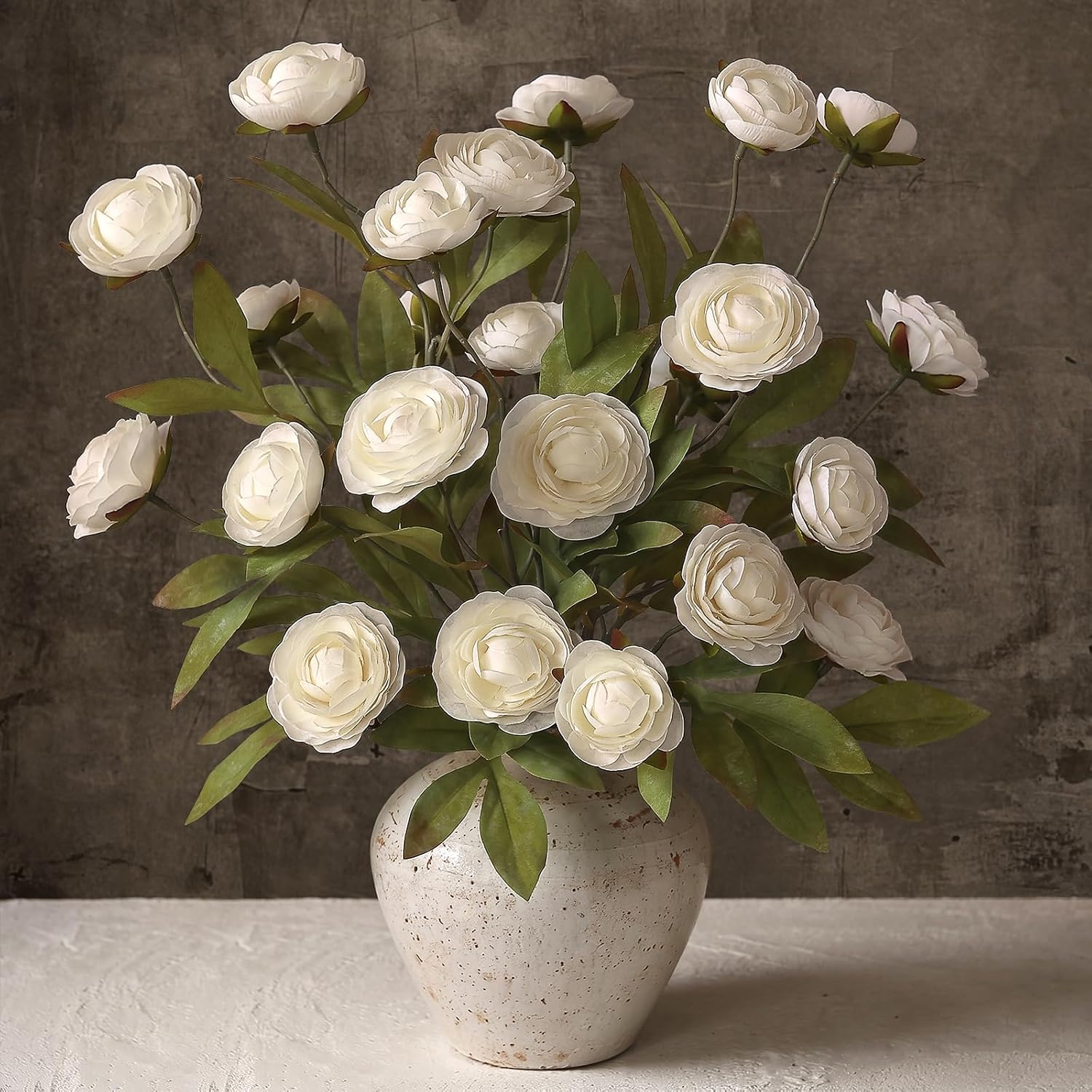 27" Artificial Ranunculus Flowers Stems for Vase Decor (Cream) | Look Real Faux Silk Flowers, Fake Persian Buttercup Branches, for DIY Bouquet Table Centerpieces Farmhouse Home Decoration