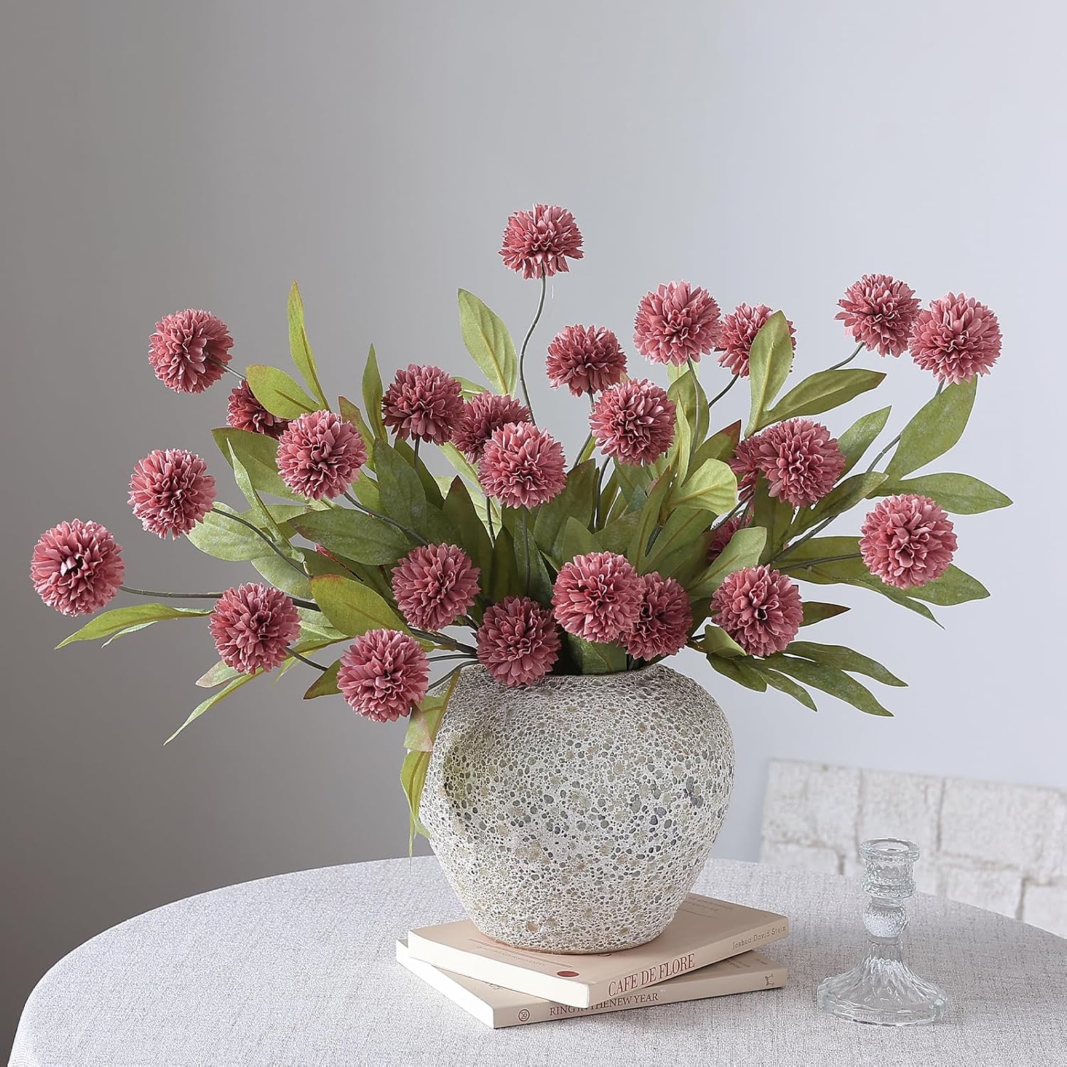 6 Pcs 27"Artificial Pompon Mum Silk Flower Stems for Vase (Warm Pink) | Bulk Fake Chrysanth Branches Faux Silk Flowers, for DIY Bouquet Centerpieces Wedding Filler Arrangements