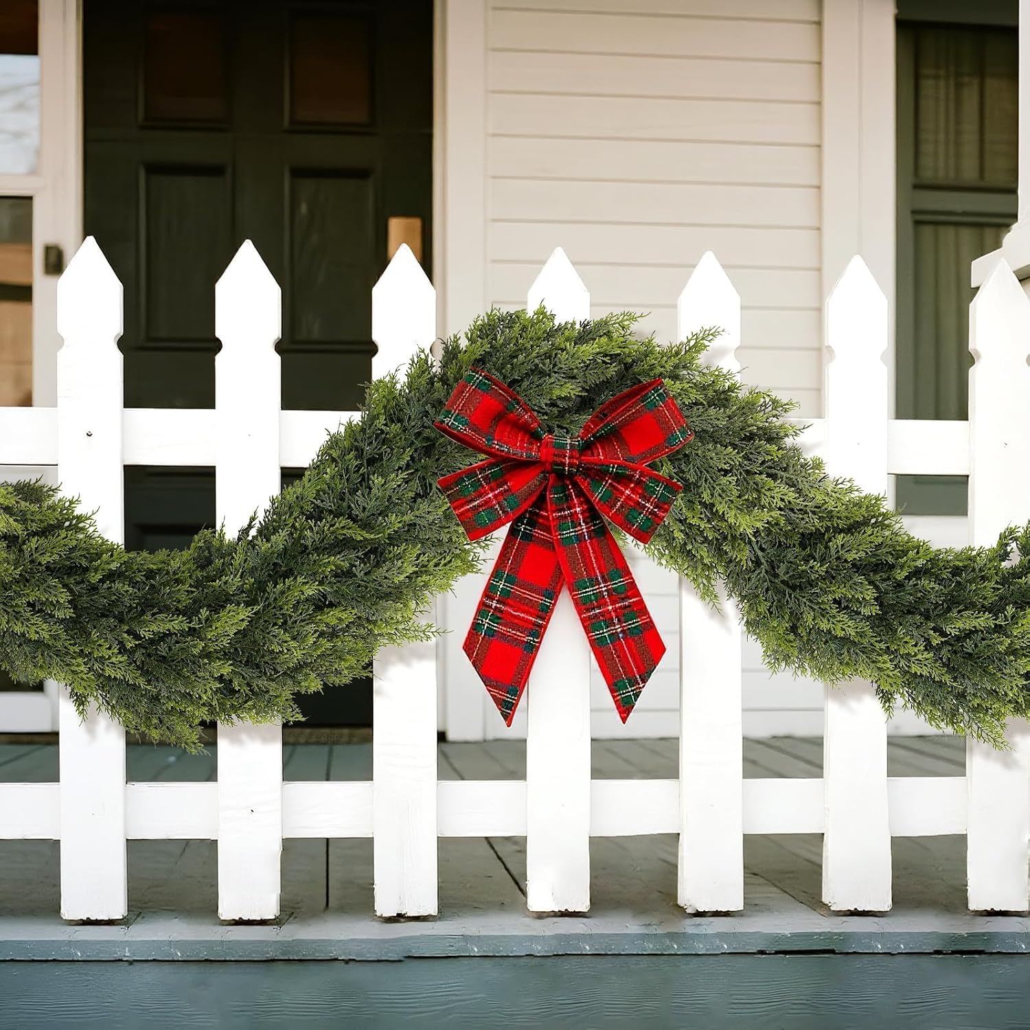 Artificial Christmas Cedar Garland Faux Greenery for Mantle Decor | Lifelike Fake Pine Needles Garland, Fake Green Garland, for Fireplace Table Window Stairs Holiday Xmas Indoor Home Decoration