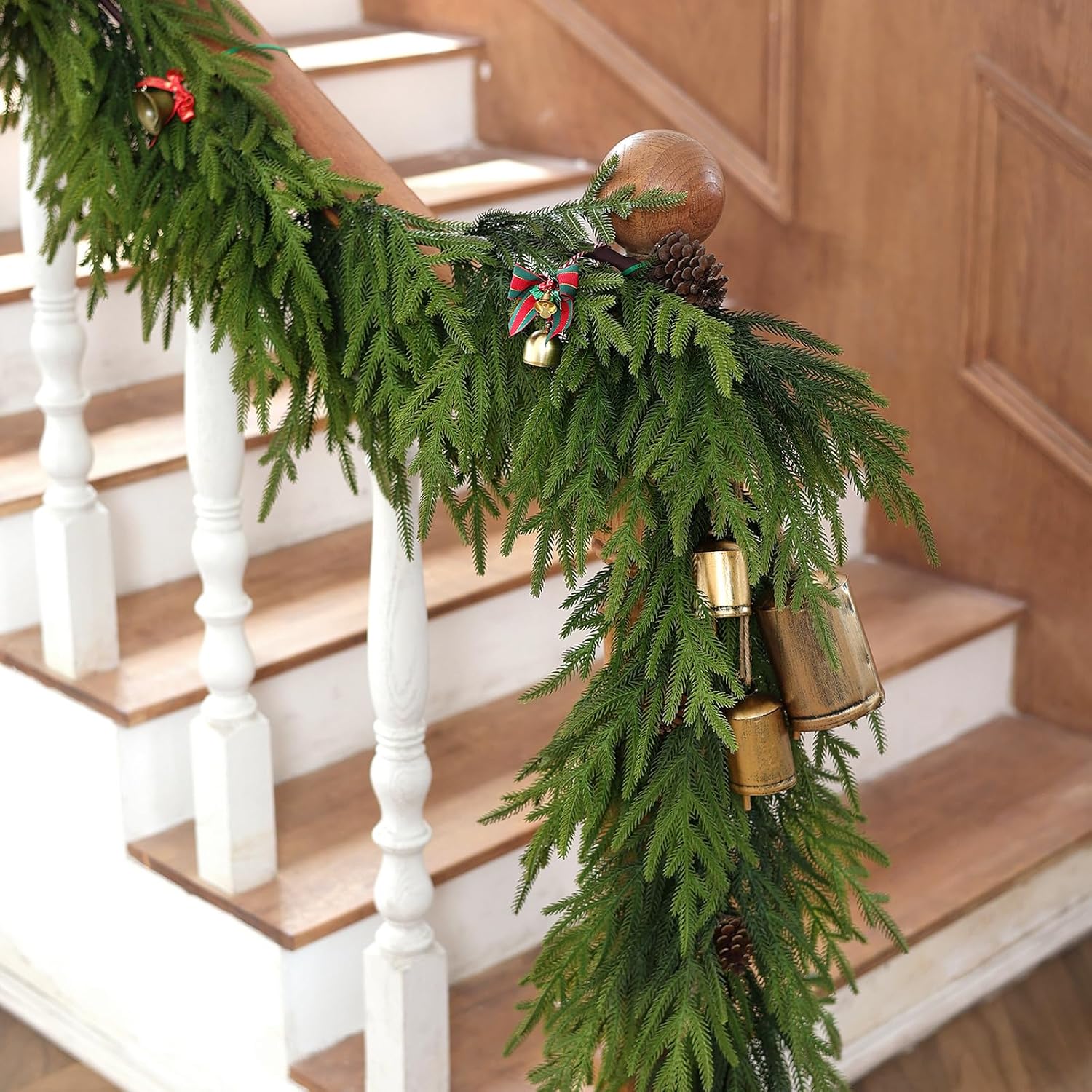 Lifelike Touch Artificial Norfolk Pine Garland for Christmas | Realistic Fake Pine Needles Garland Faux Greenery Garland, for Fireplace Stairs Table Window Mantle Xmas Holiday Indoor Decor