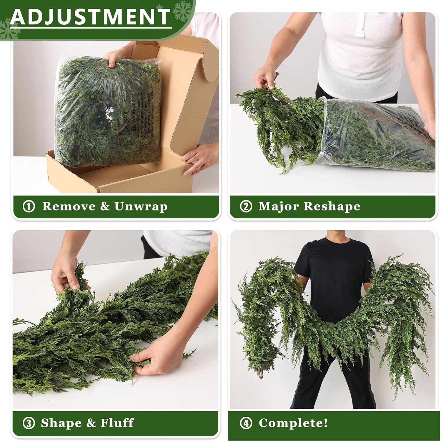 9FT 1Pcs Artificial Cedar Pine Garland Christmas Greenery for Mantle Decor | Full and Thick Faux Greenery Garland, Fake Cedar Pine for Fireplace Stair Door Window Table Farmhouse Home Decoration
